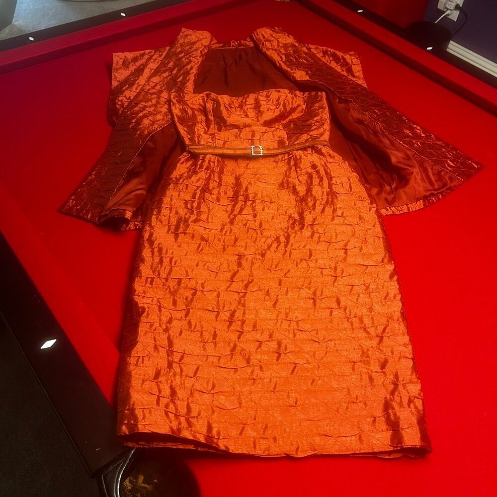 Vintage Dusty Rose Strapless Dress & Jacket Set – Textured Silk Blend